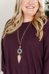 Long Arrowhead Pendant Gold Necklace- Blue