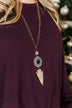 Long Arrowhead Pendant Gold Necklace- Blue