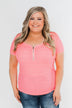 Short Sleeve Neon Zipper Top- Pink