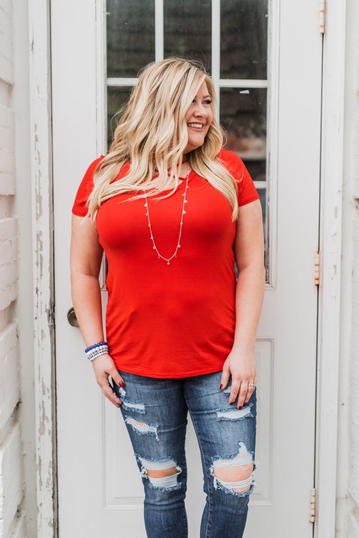 Meet Me Here Short Sleeve Top- Scarlet Red