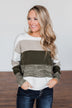 Feeling My Best Color Block Sweater- Olive, Taupe, & Ivory