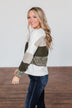 Feeling My Best Color Block Sweater- Olive, Taupe, & Ivory