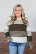 Feeling My Best Color Block Sweater- Olive, Taupe, & Ivory