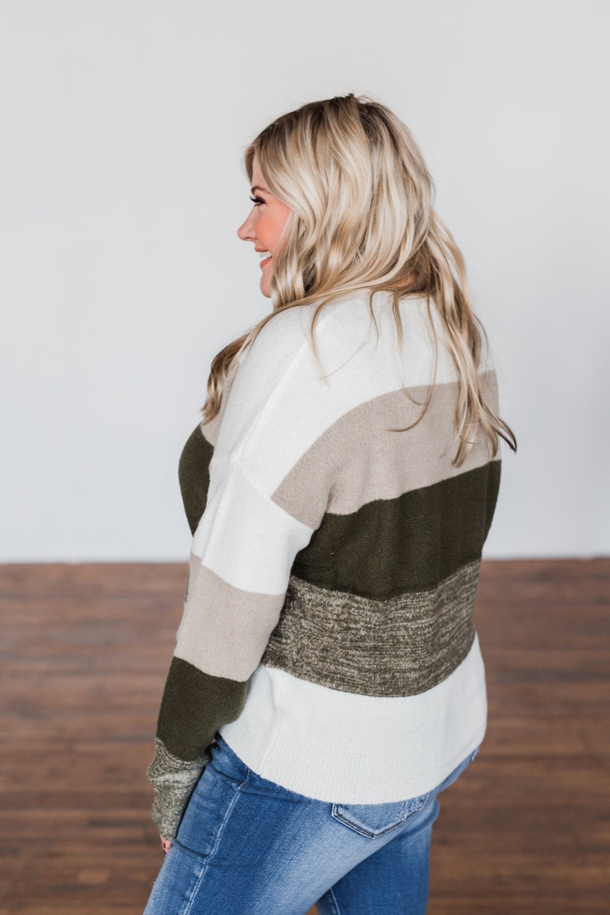 Feeling My Best Color Block Sweater- Olive, Taupe, & Ivory