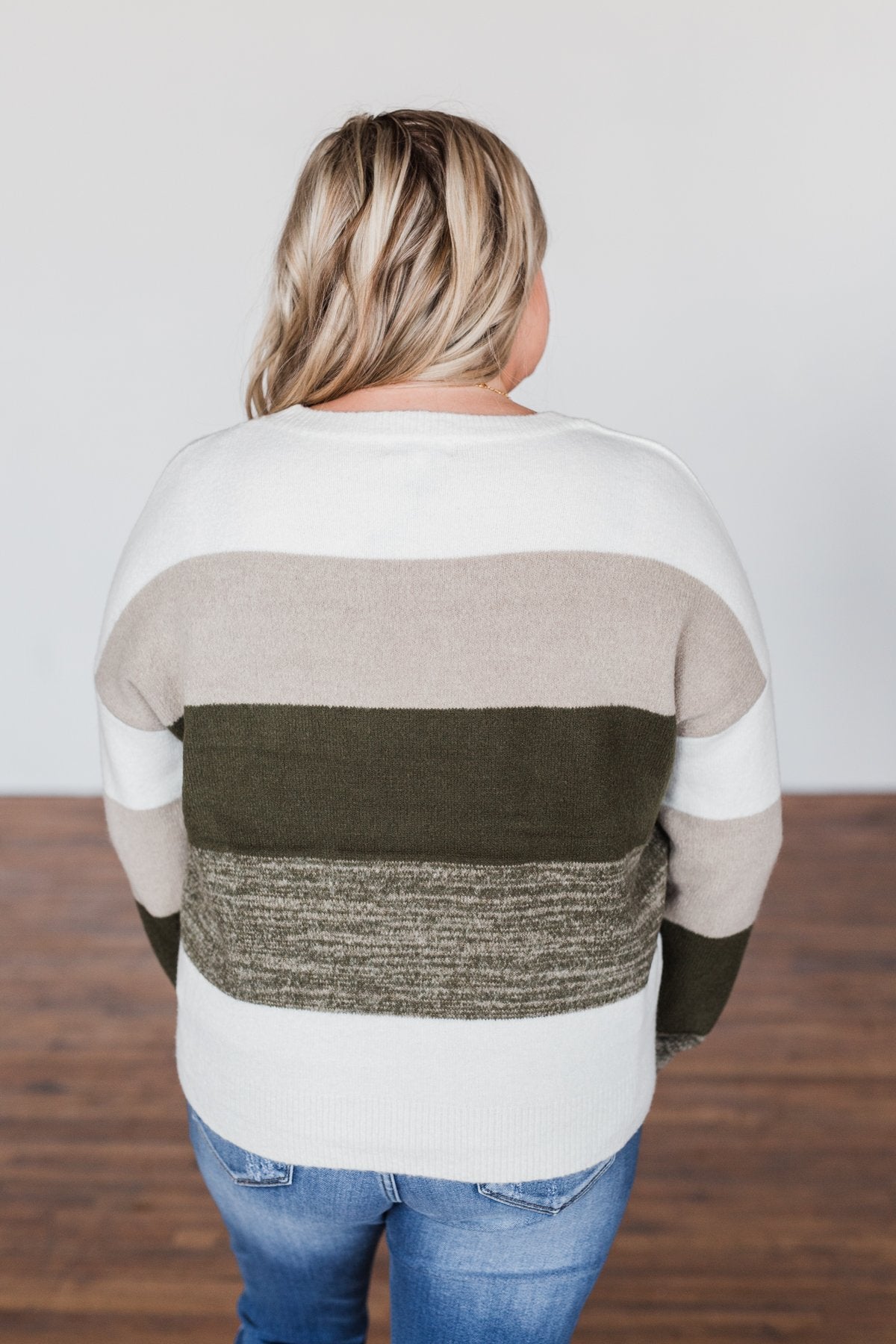 Feeling My Best Color Block Sweater- Olive, Taupe, & Ivory
