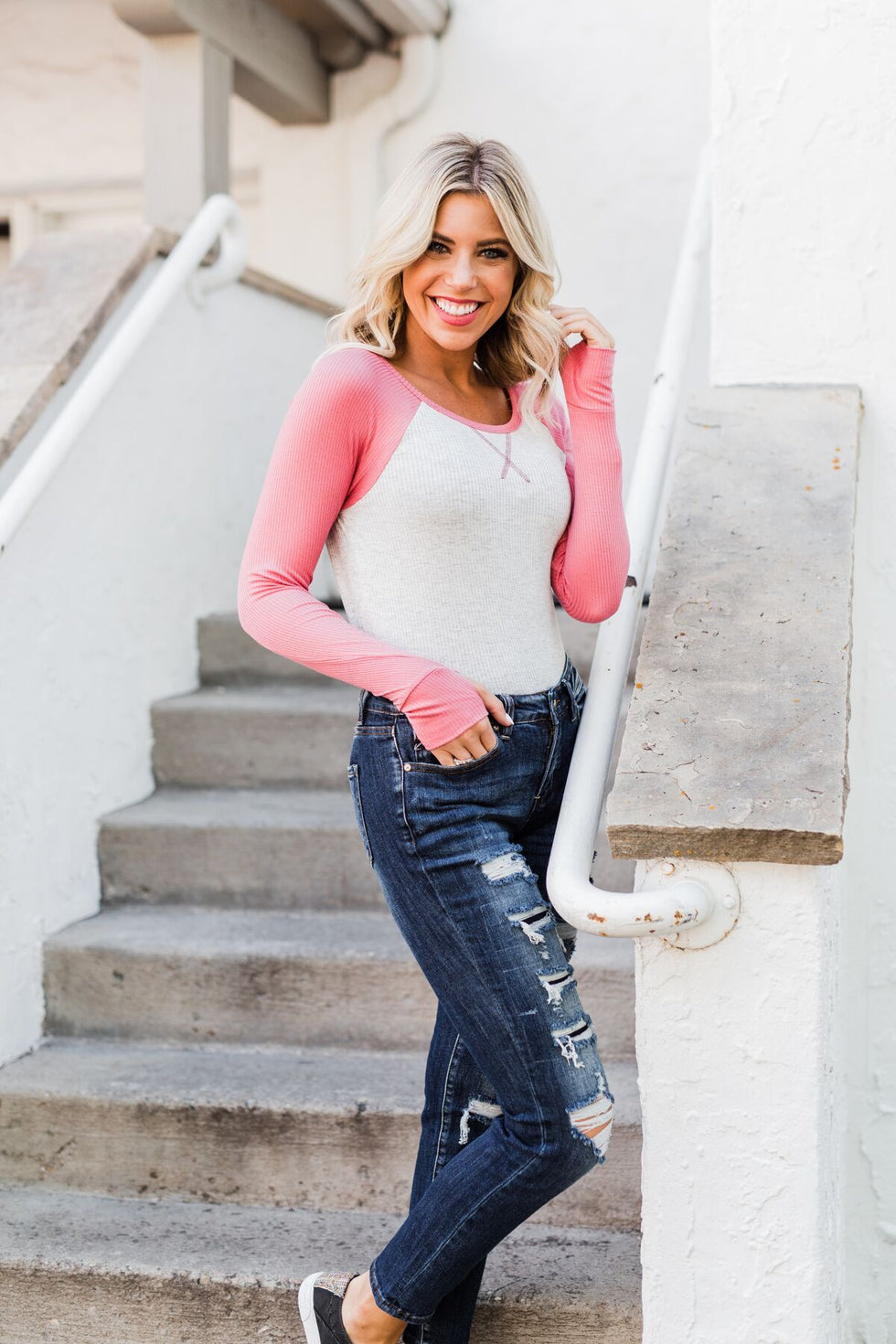 Season Awaits Long Sleeve Raglan Top- Pink – The Pulse Boutique