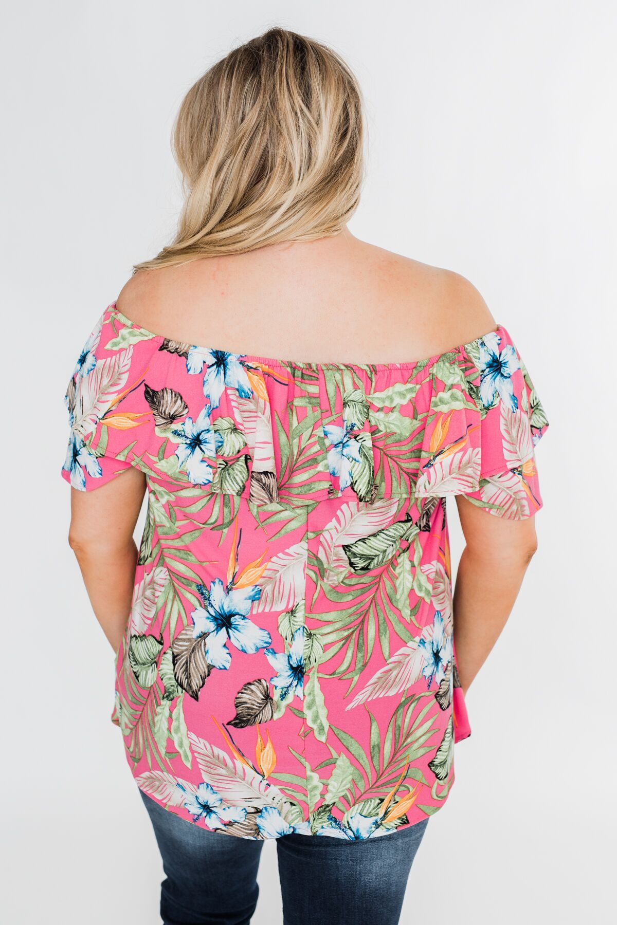 Floral Tropics Off The Shoulder Top- Pink
