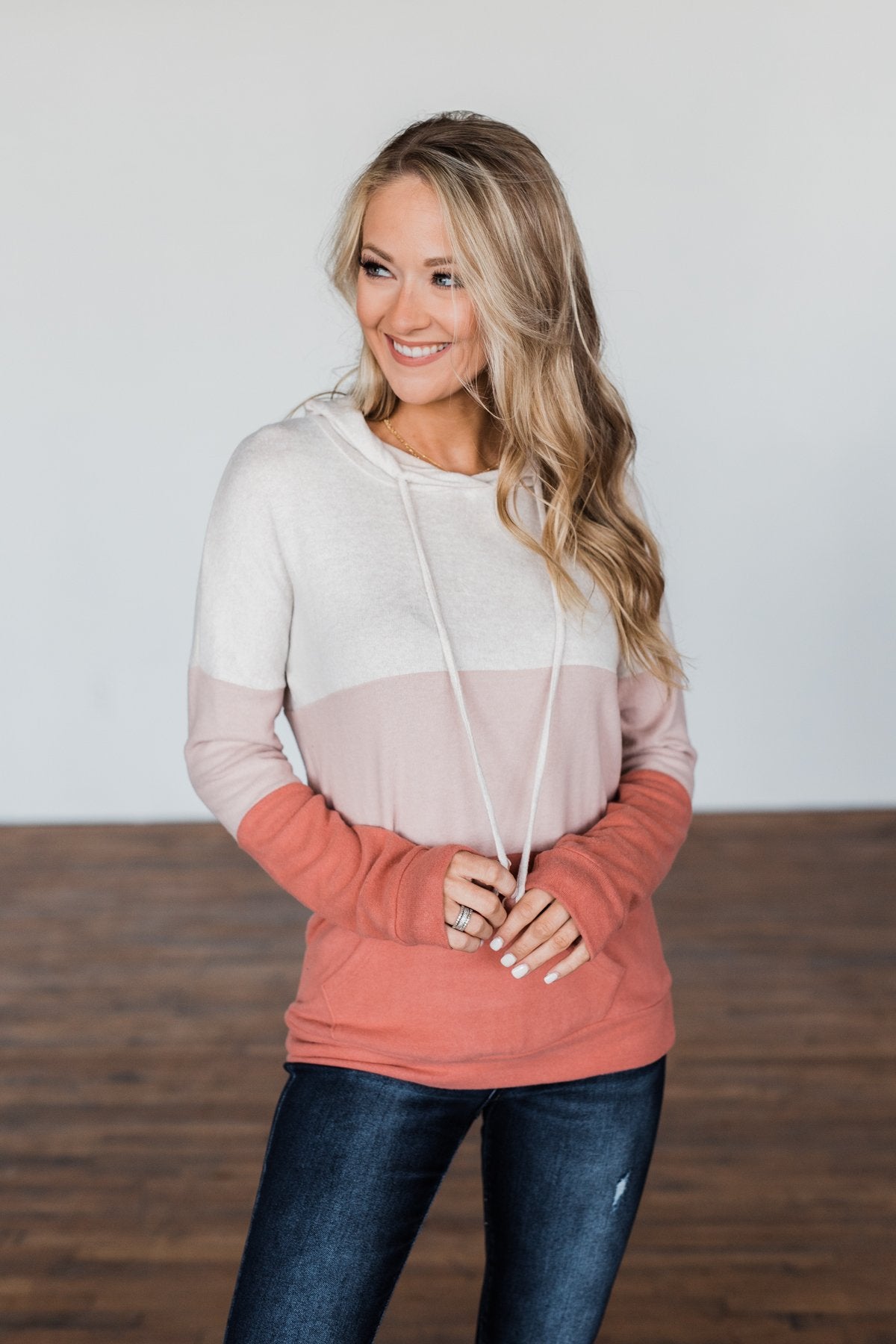 In The Moment Color Block Hoodie- Shades of Blush