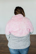 1/4 Button Snap Color Block Sherpa- Pink & Grey