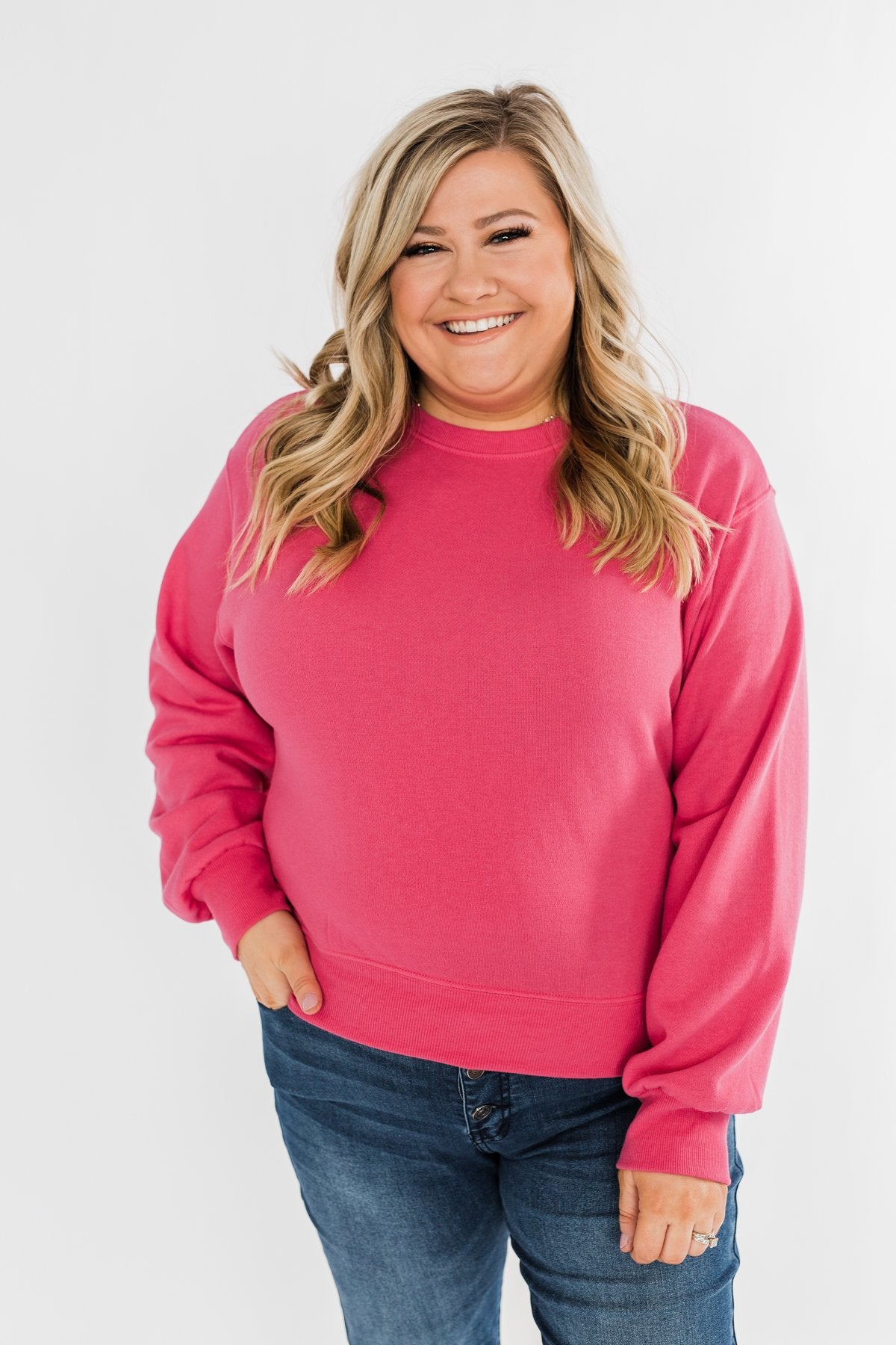 Always Wanting More Crew Neck Pullover- Fuchsia