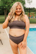 Shining Seashores Ribbed Knit Bikini Top- Charcoal