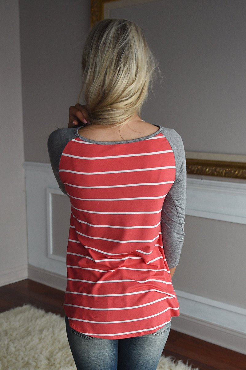 Pretty In Coral Striped Top