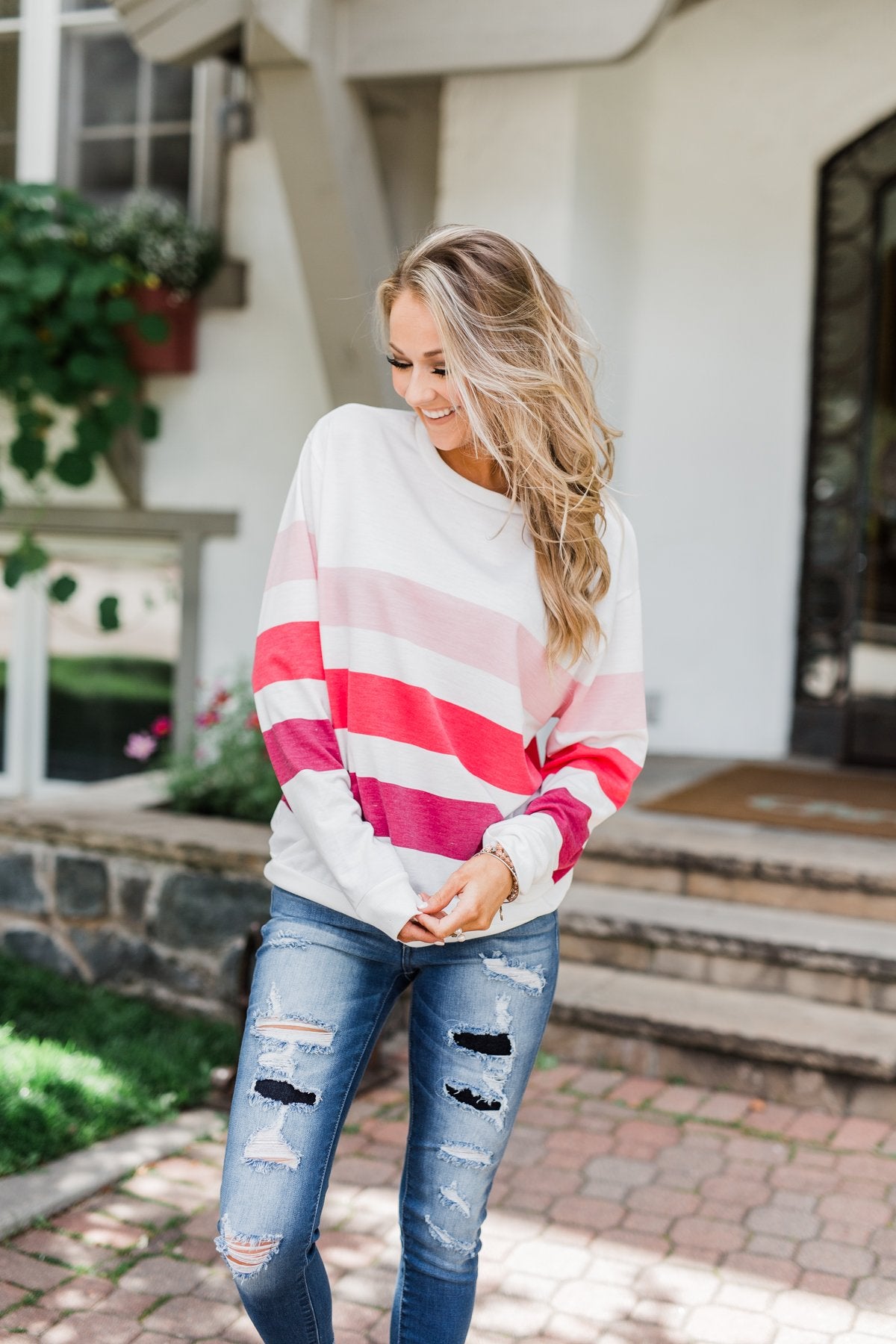 Dreaming of You Striped Pullover Top- Berry Mix