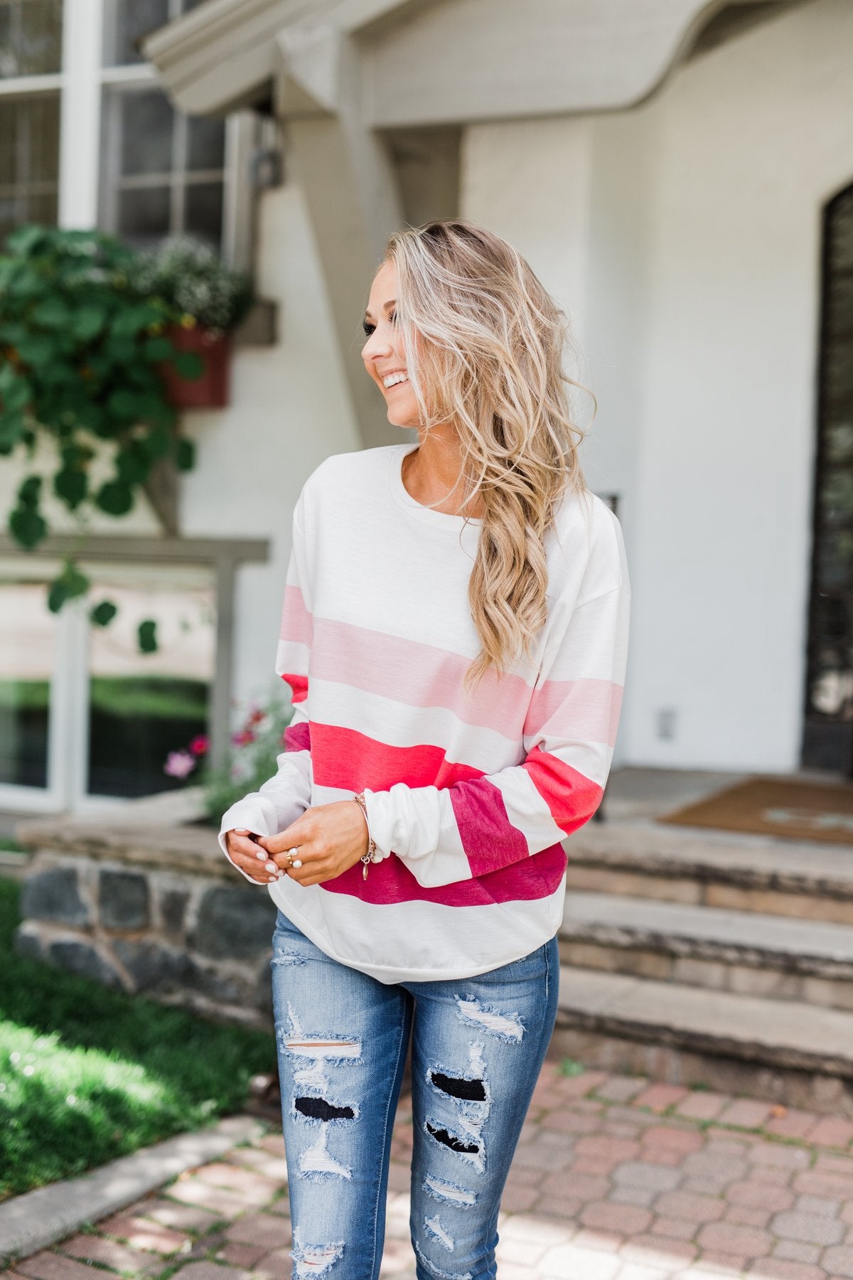 Dreaming of You Striped Pullover Top- Berry Mix