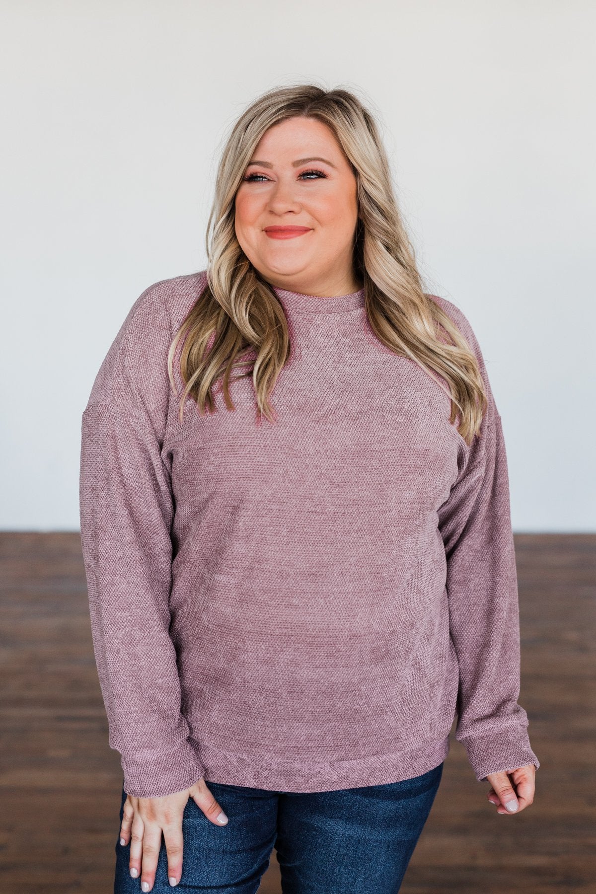 Meet Me By The Fireside Knit Sweater- Mauve Purple