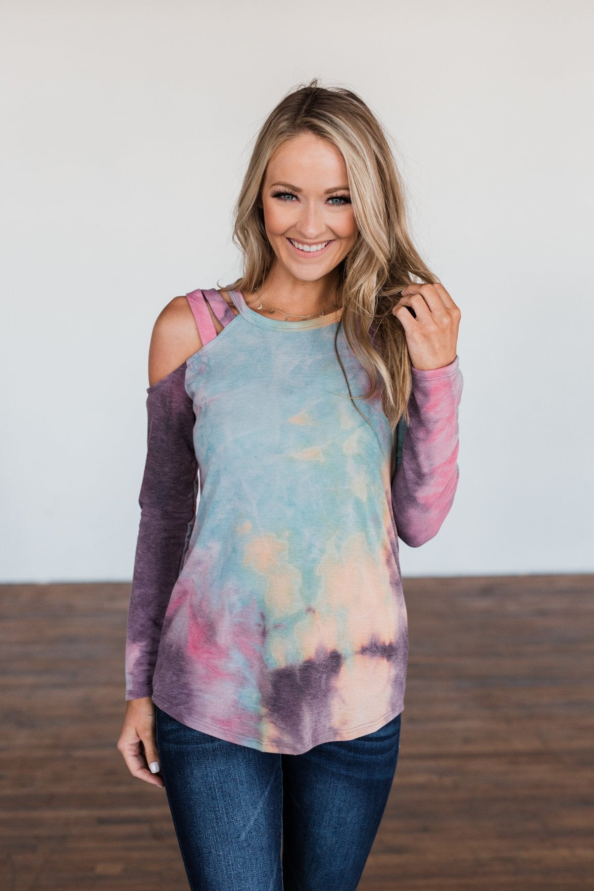 Many Ways To You Cold Shoulder Tie Dye Top- Multi-Color