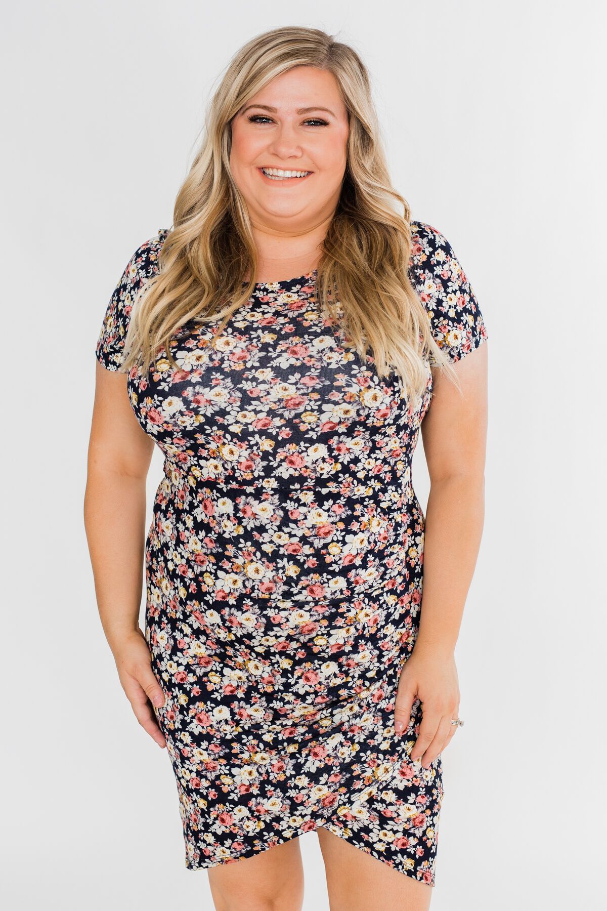Floral Take Me Away Short Sleeve Dress- Navy