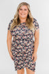 Floral Take Me Away Short Sleeve Dress- Navy
