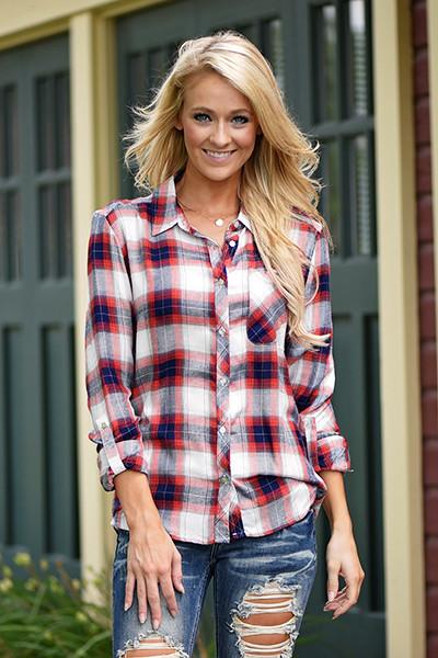 Traditional Orange & Navy Flannel Top