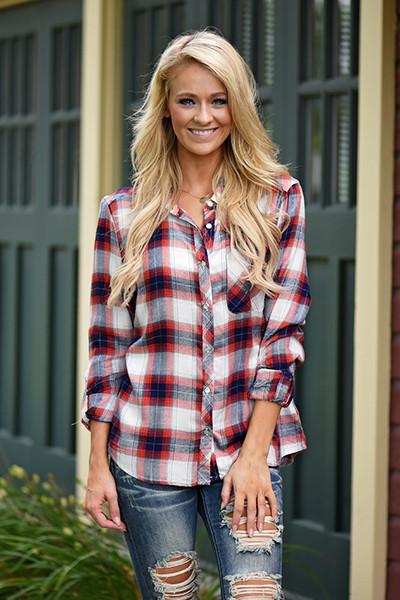 Traditional Orange & Navy Flannel Top