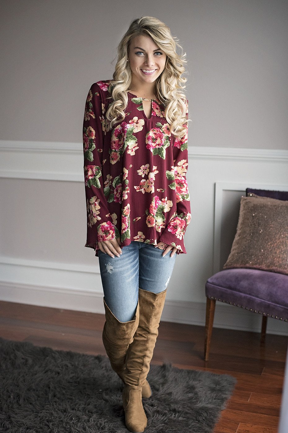 Burgundy Floral Blouse