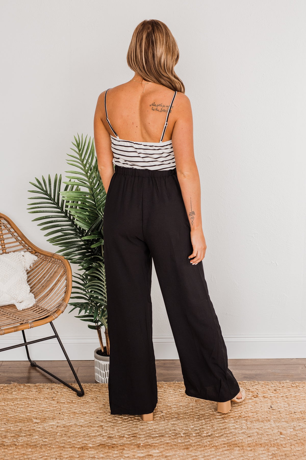 High Expectations Striped Jumpsuit- Black & White
