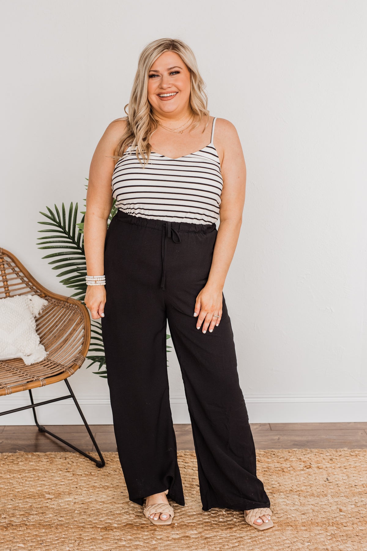 High Expectations Striped Jumpsuit- Black & White