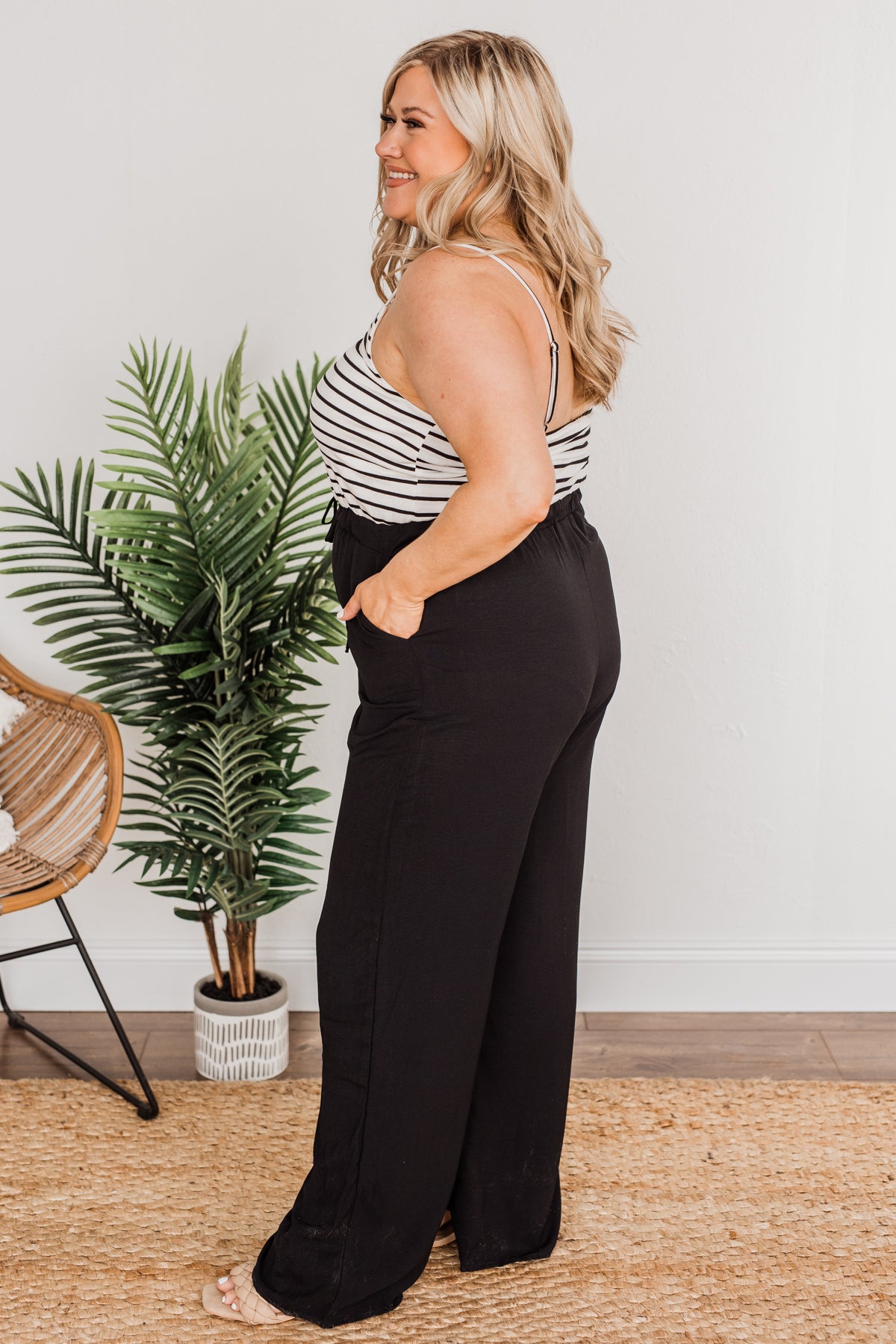 High Expectations Striped Jumpsuit- Black & White