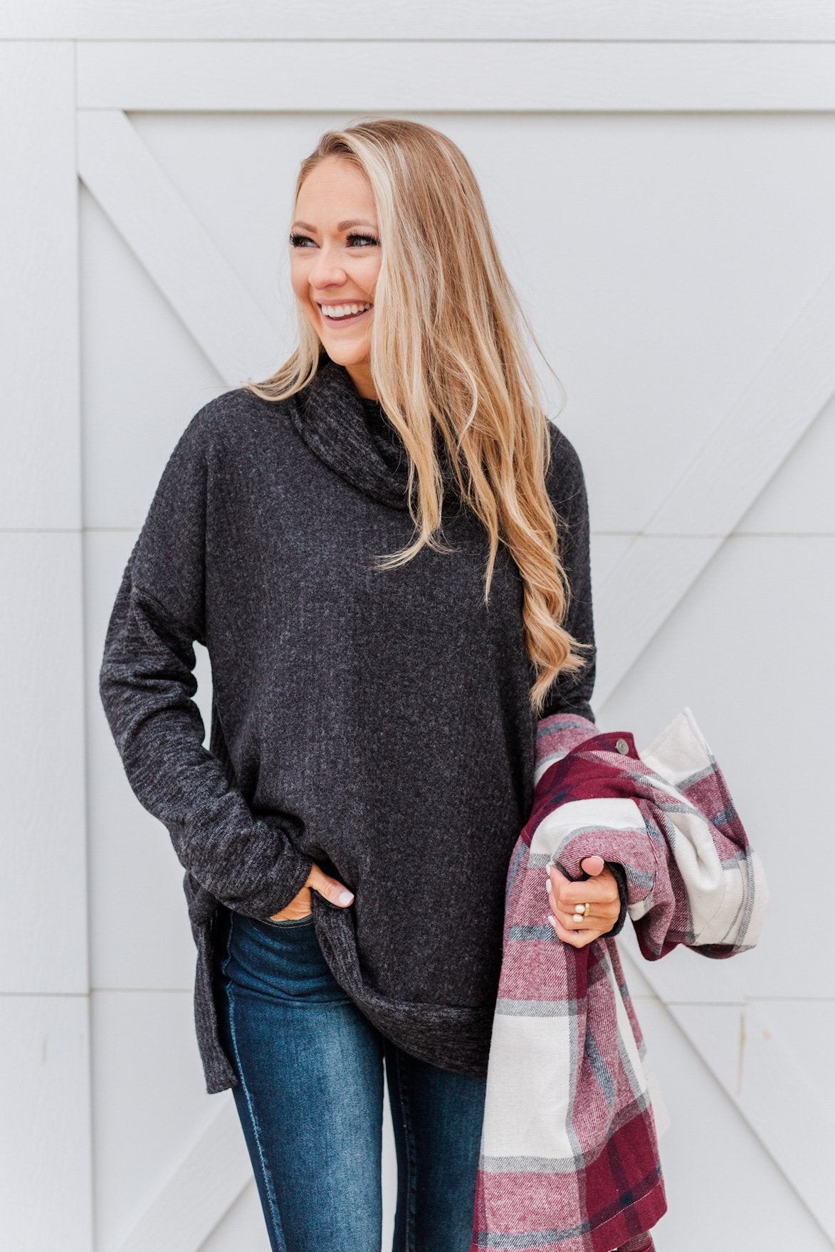 Cherishing Moments Turtle Neck Sweater- Heathered Black