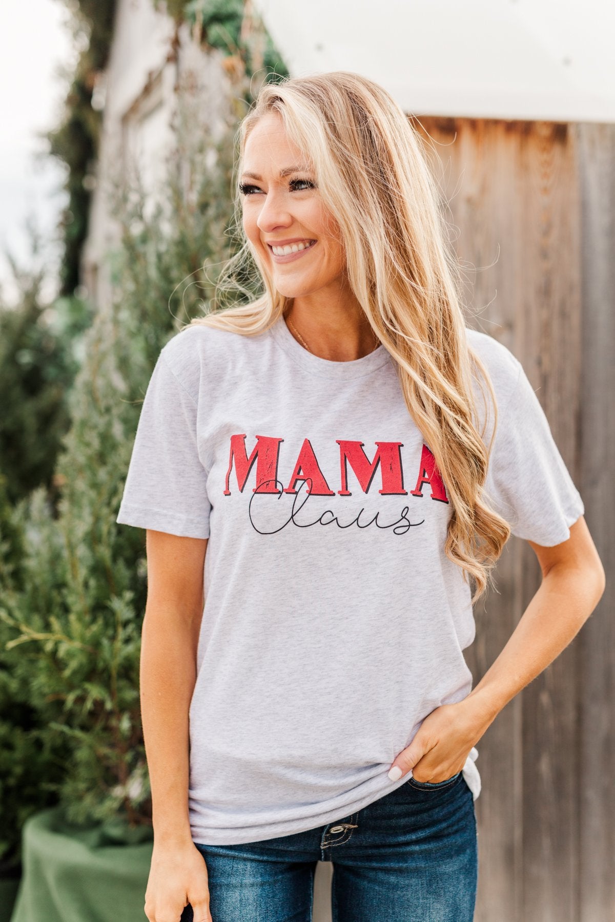 "Mama Claus" Graphic Tee- Light Heather Grey