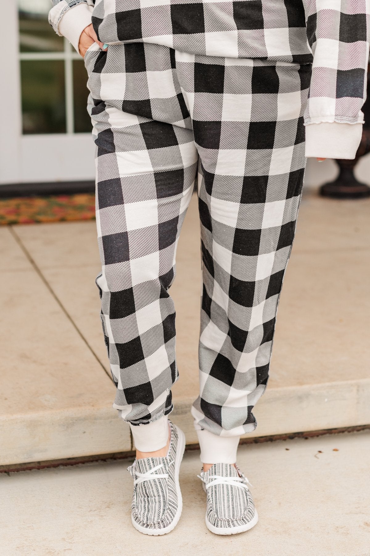 Winter Dreams Buffalo Plaid Joggers- Black White - Main Image