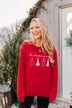 "Oh Christmas Tree" Graphic Crewneck Pullover- Holiday Red