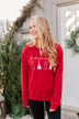 "Oh Christmas Tree" Graphic Crewneck Pullover- Holiday Red
