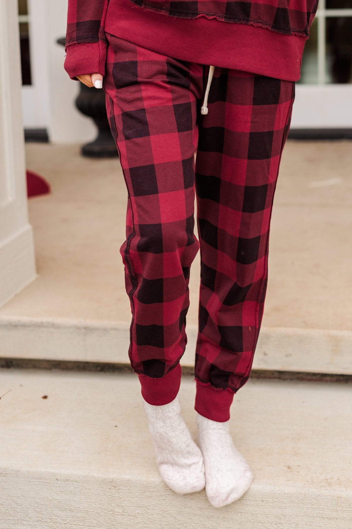 Winter Dreams Buffalo Plaid Joggers- Red Black