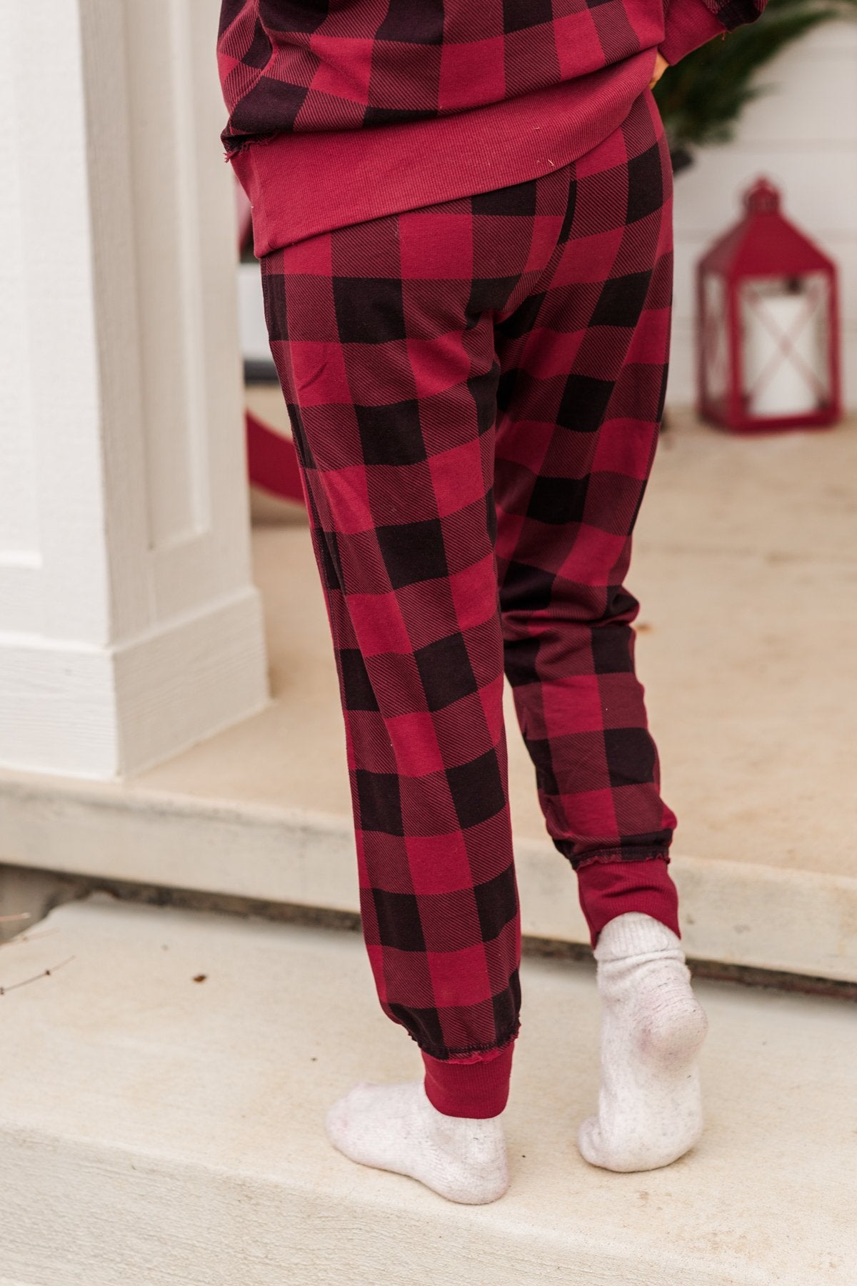 Winter Dreams Buffalo Plaid Joggers- Red Black - Main Image