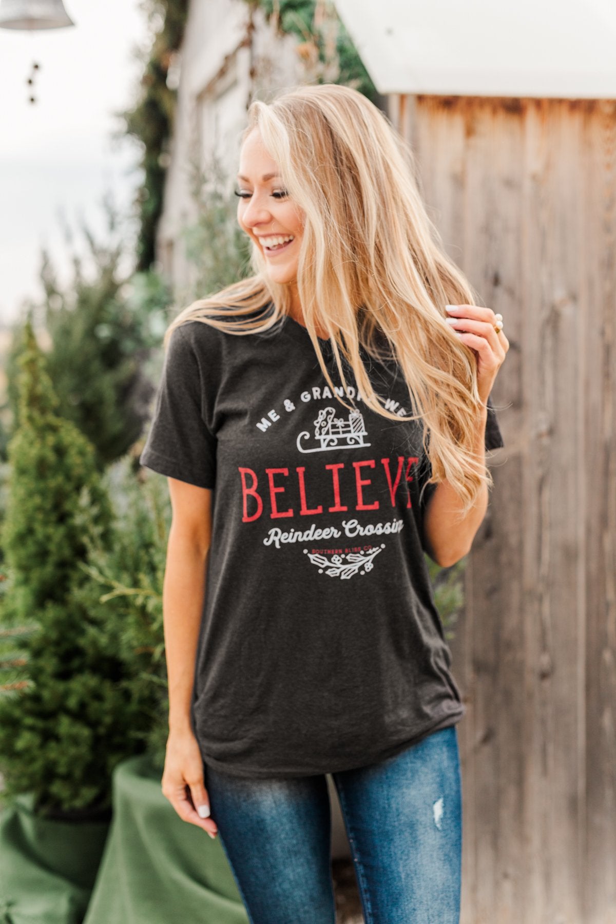 "Me & Grandpa We Believe" Graphic Tee- Charcoal