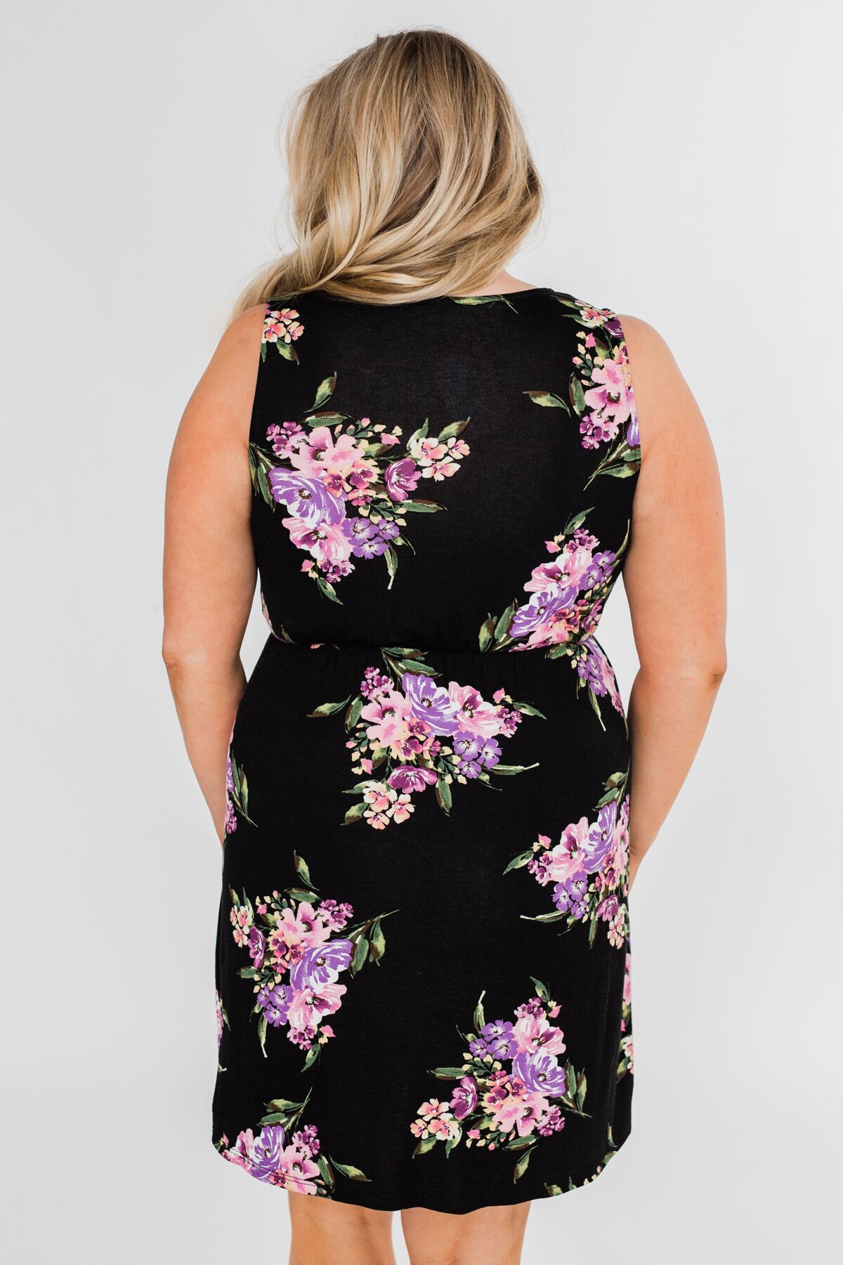 Blooming Beauty Sleeveless Floral Dress- Black