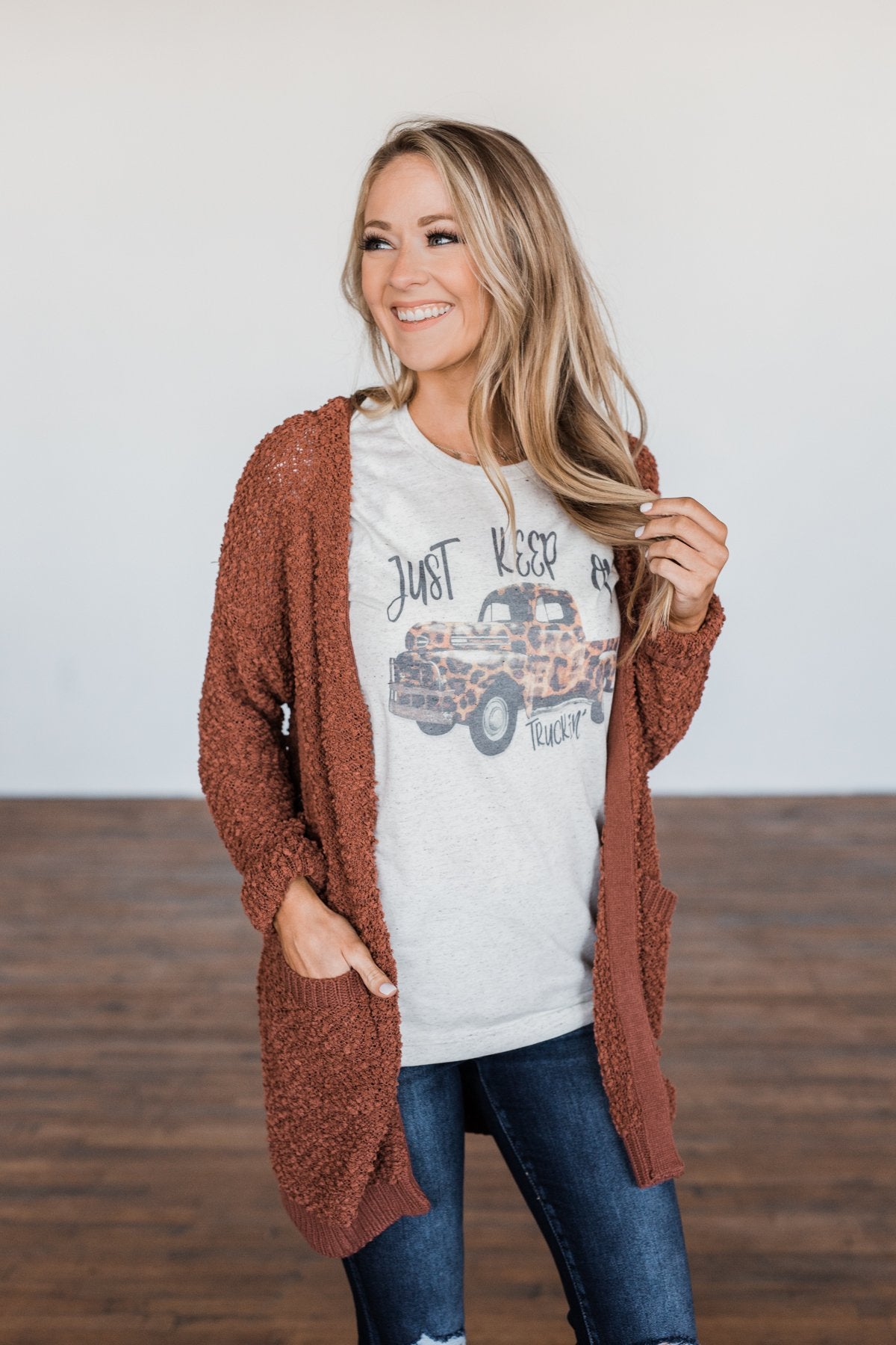 "Keep On Truckin" Leopard Truck Graphic Tee- Oatmeal