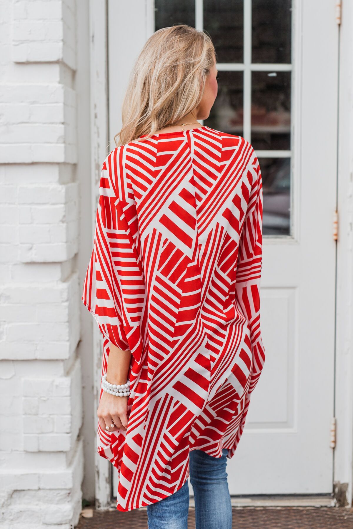 Radiant in Red Short Sleeve Kimono- Ivory