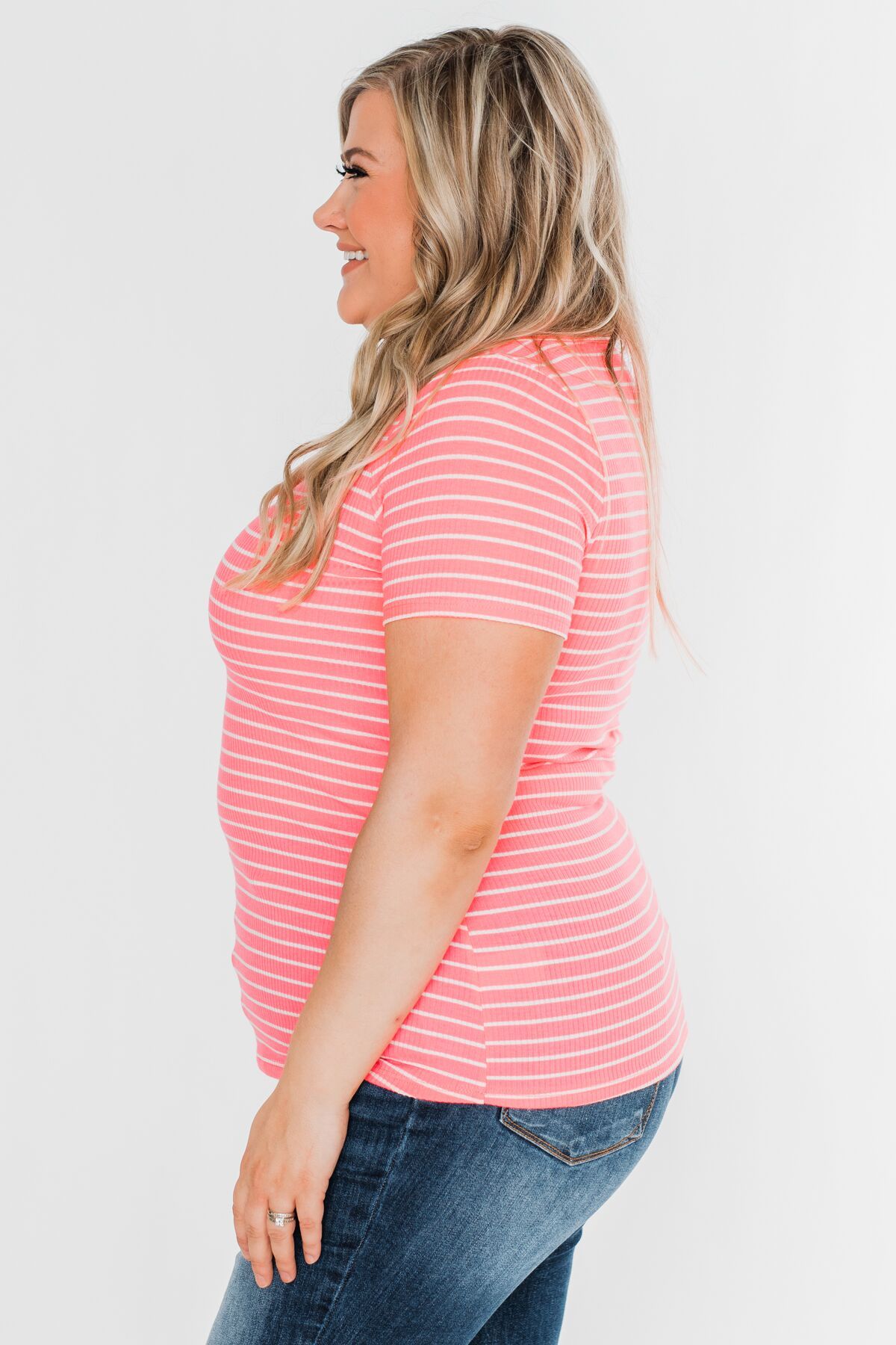 Short Sleeve Neon Zipper Top- Pink