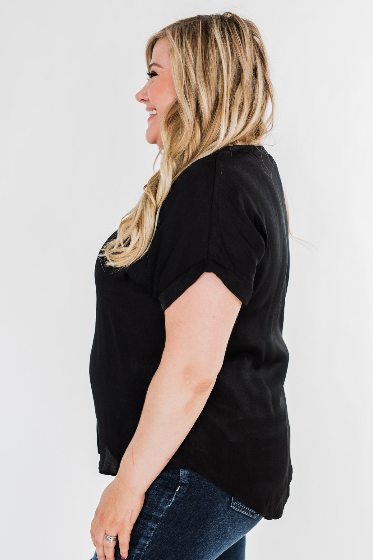 Basic Beauty V-Neck Short Sleeve Top- Black