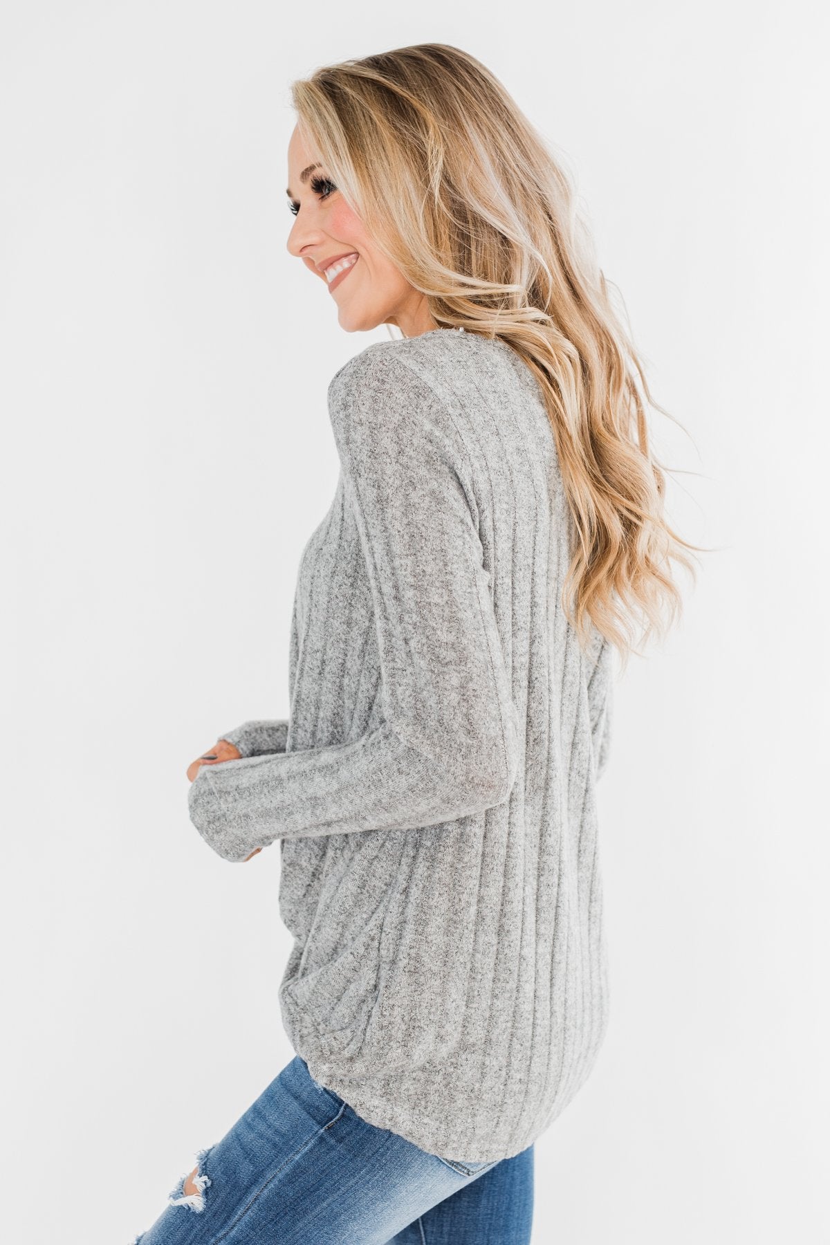 Path To Happiness Long Sleeve Twist Top- Heather Grey