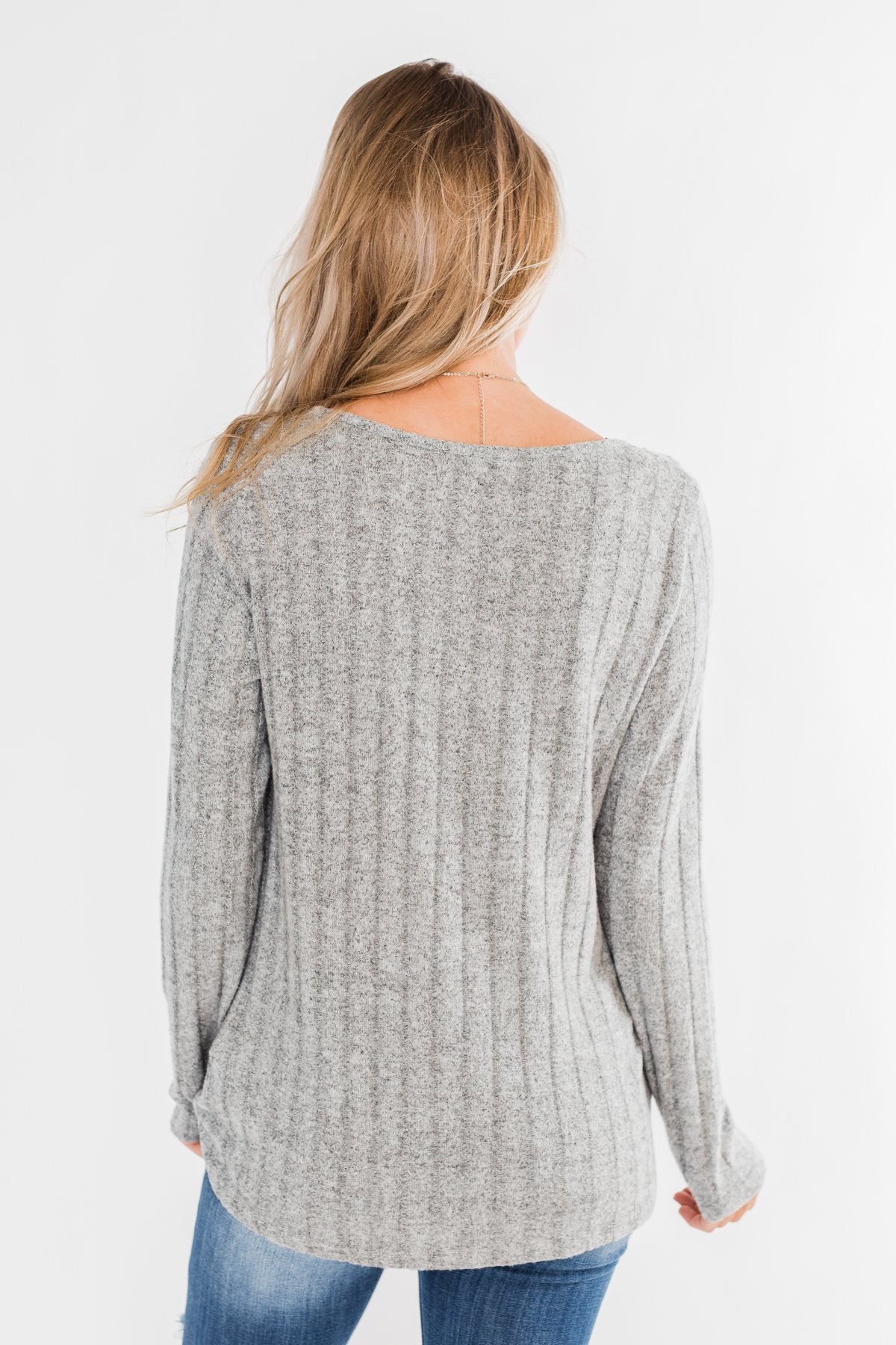 Path To Happiness Long Sleeve Twist Top- Heather Grey