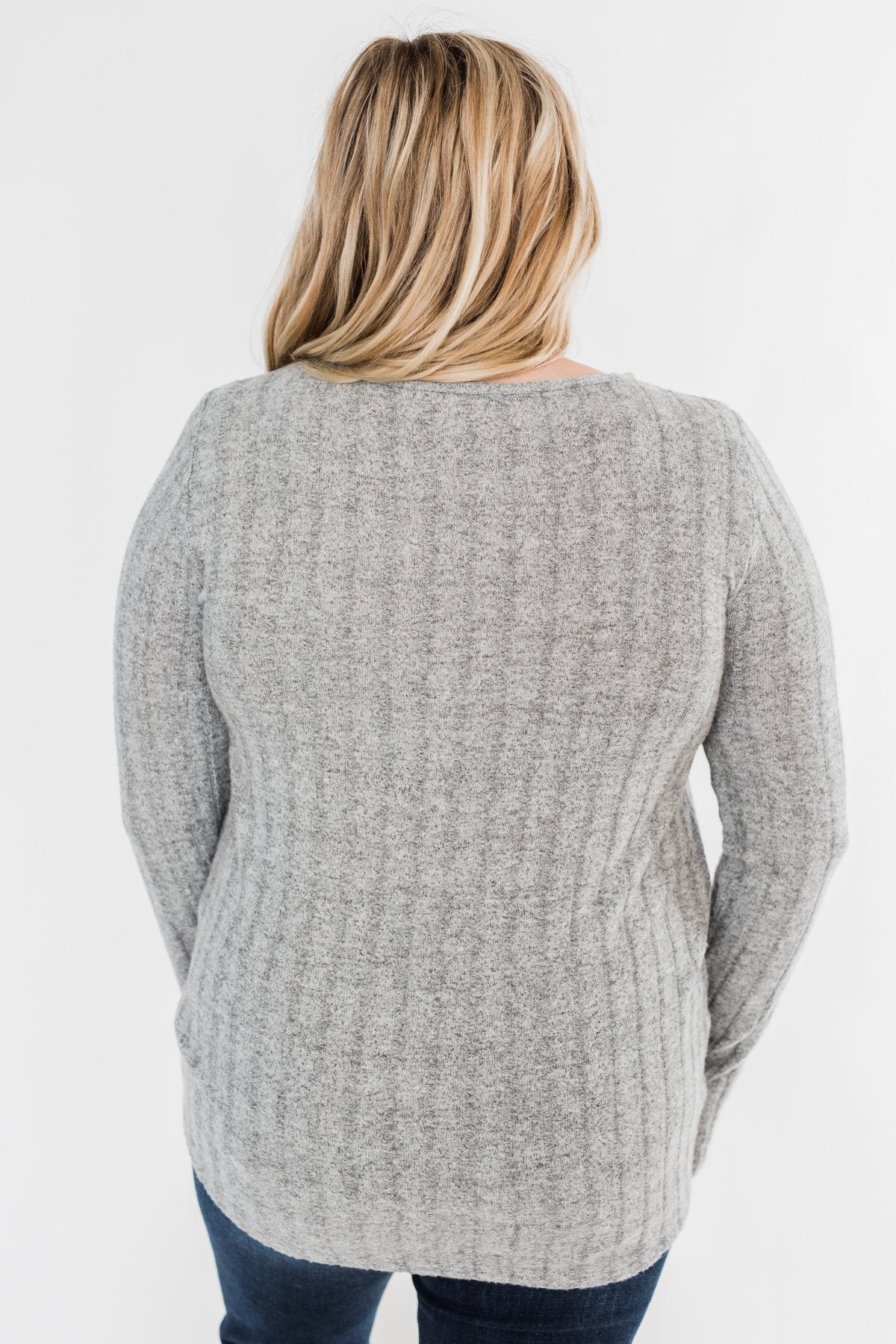 Path To Happiness Long Sleeve Twist Top- Heather Grey