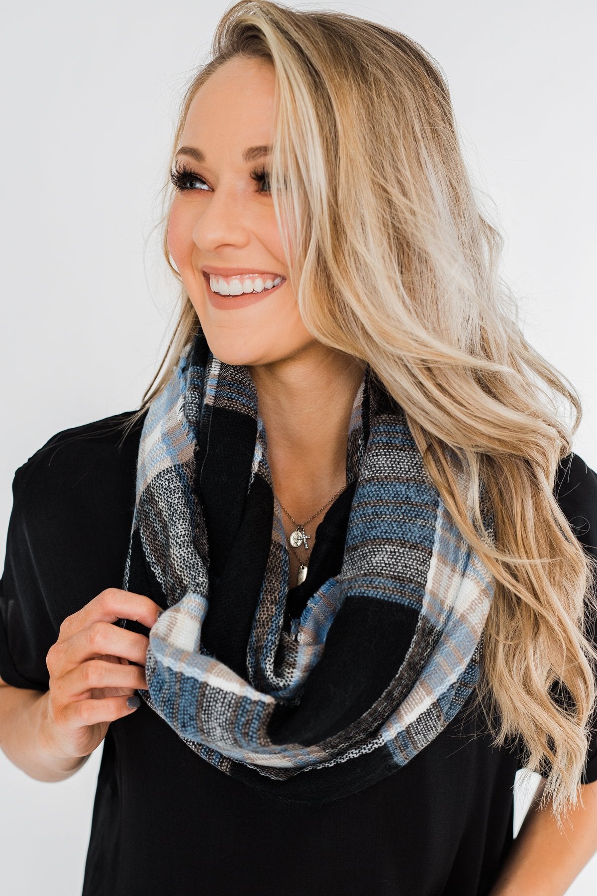 Perfect Infinity Scarf- Light Blue, Black, & Mocha