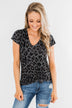 Wild Adventures V-Neck Leopard Top- Charcoal