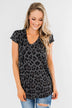 Wild Adventures V-Neck Leopard Top- Charcoal
