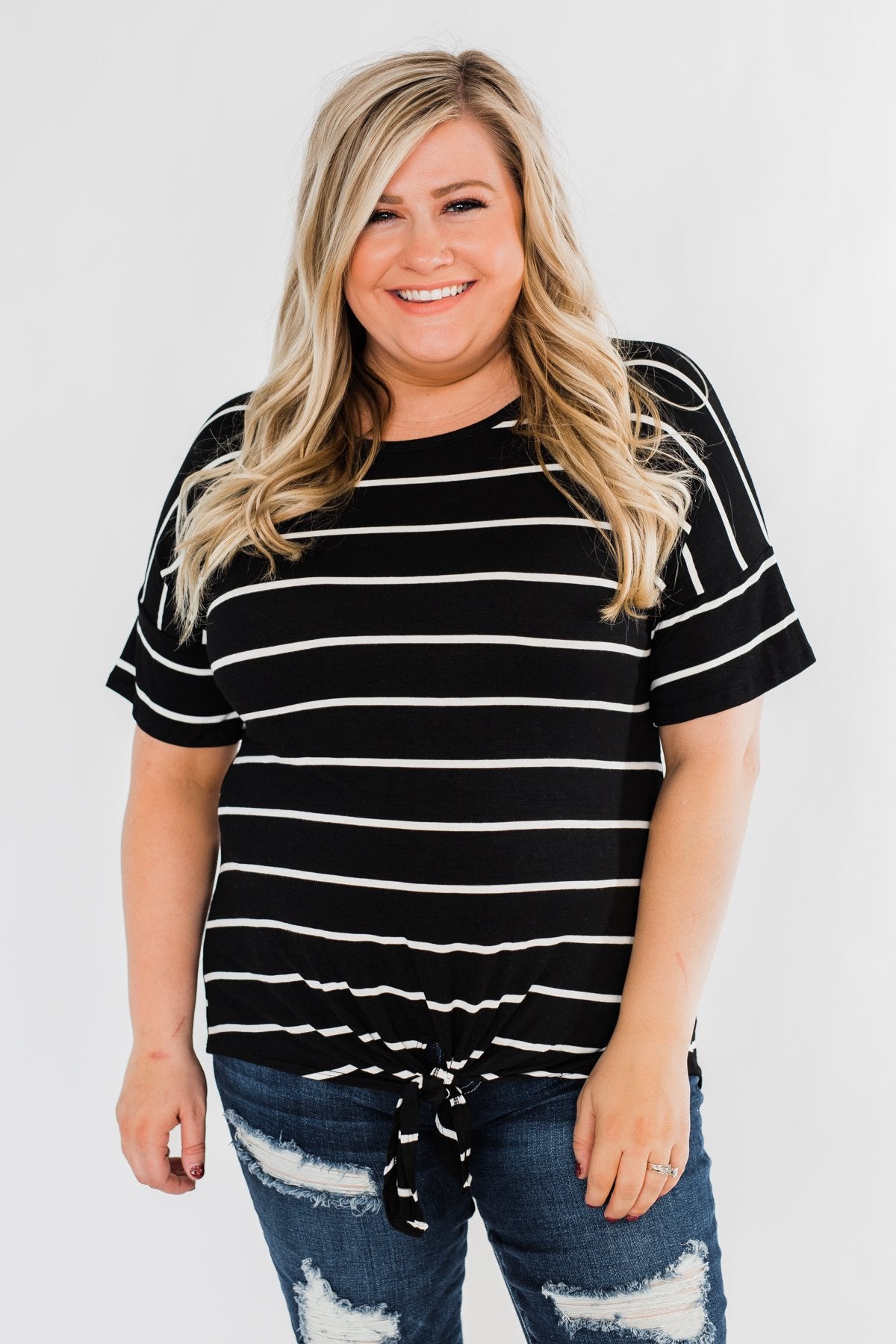 Shine The Way You Do Striped Top- Black