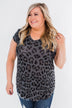Wild Adventures V-Neck Leopard Top- Charcoal