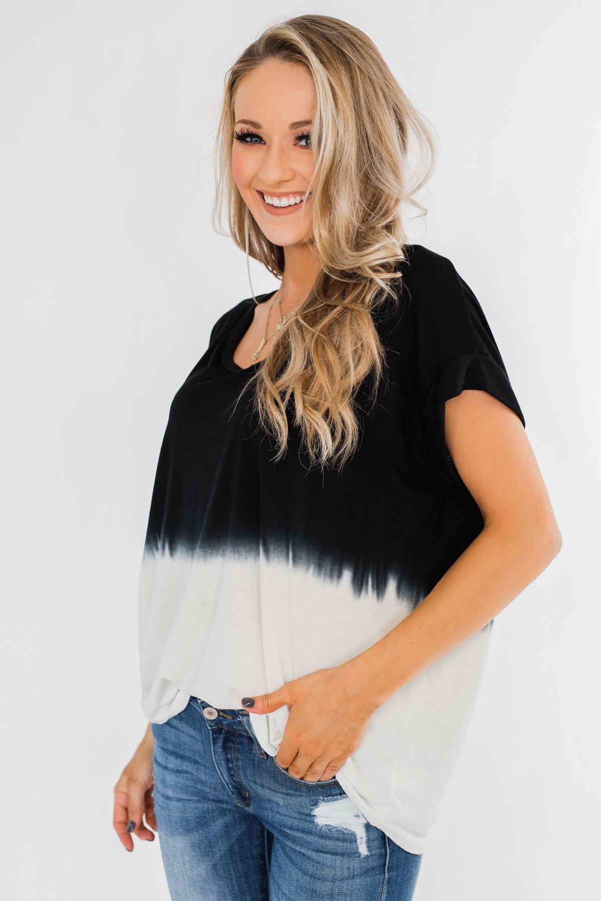 Leave You With A Smile Ombre Top- Black & Ivory